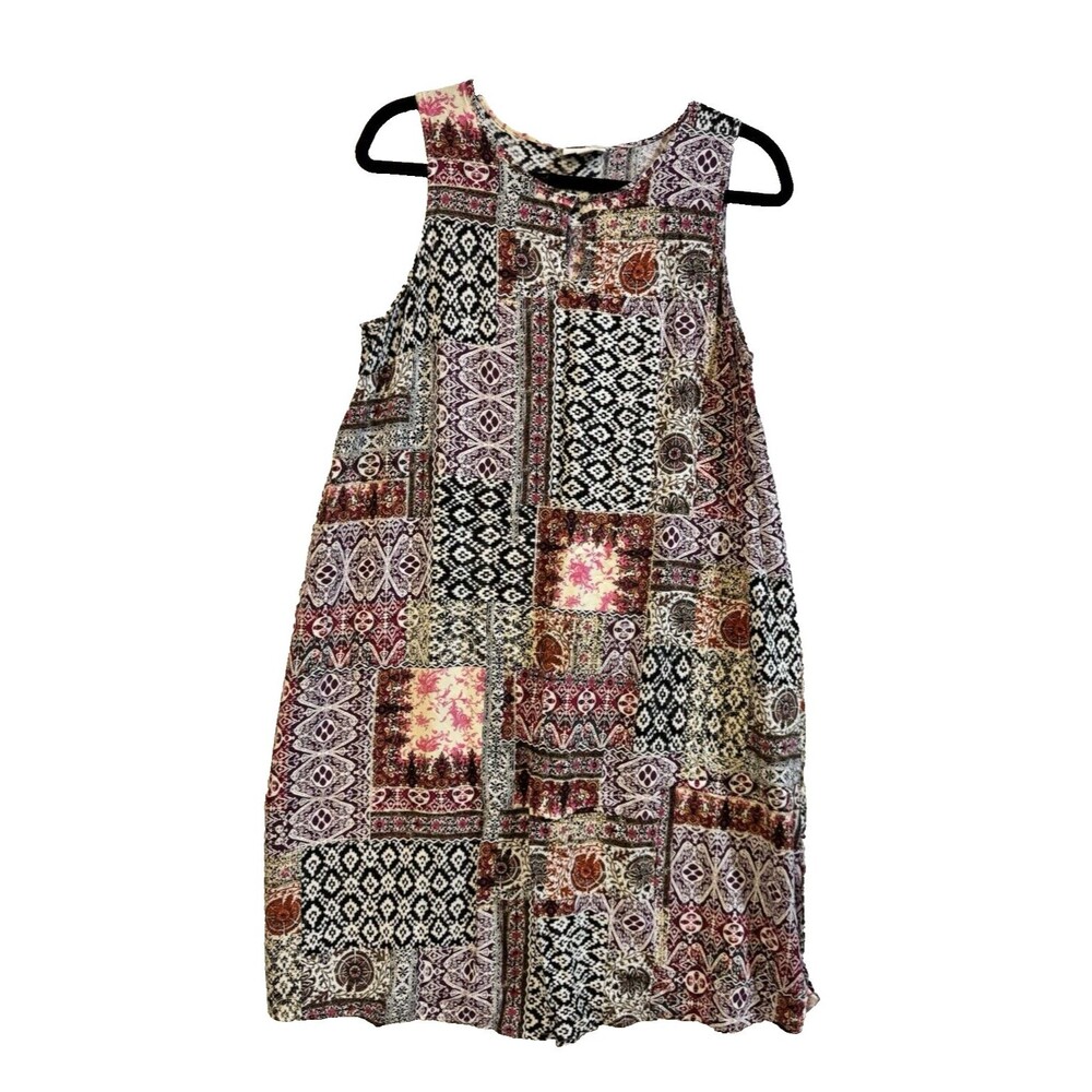 J. Jill Patchwork Print Shift‎ Dress Womens Small Burgundy Boho Sleeveless Rayon